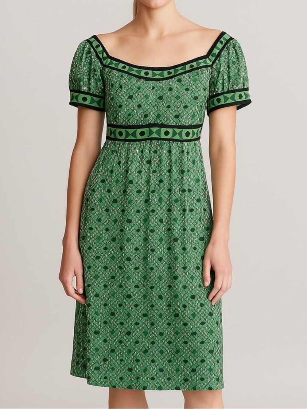NWT Max Studio Sophie Max 100% Silk Daniella Dress Green Geometric Print XSmall